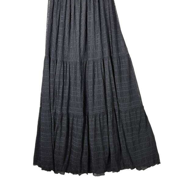 Max Studio Black Smocked Maxi Dress XS Flutter Sleeve Tiered Boho Whimsigoth - Picture 5 of 12